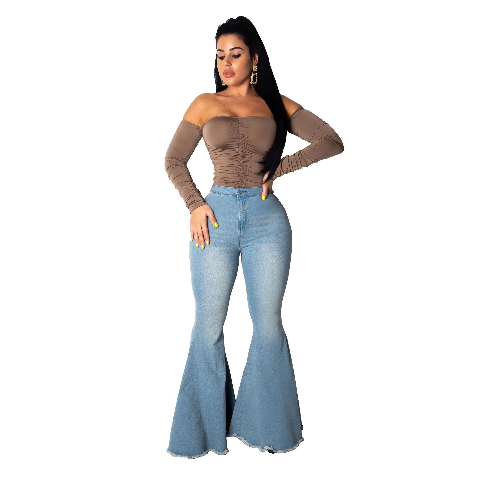 Wild Wide-Legged High-Waist Stretch Flared Jeans NSSF64727