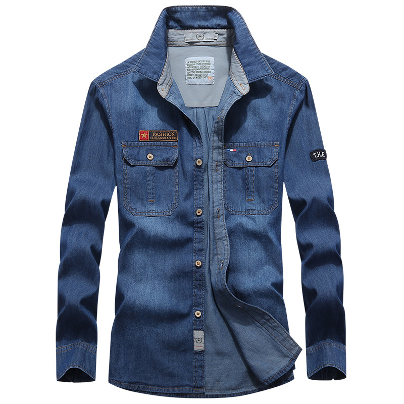 Cruz-frontera Denim camisa de manga larga casual de los hombres más tamaño Top otoño camisa de los nuevos hombres 3113