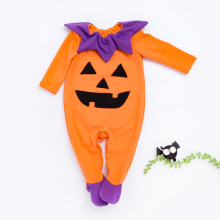 欧美婴儿衣服万圣节0-2岁男女宝宝长袖秋冬橘色南瓜连体包脚爬服