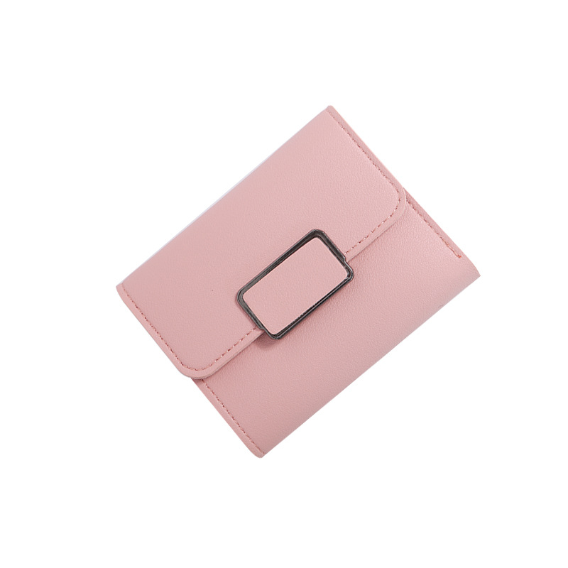 Manufacturer Direct Selling New Short Style Fashion Simple Square Decoration Fashion Litchi Pattern Women's Solid Color Three Fold Student Wallet