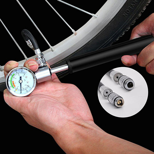 Portable high-pressure pump with meter, bicycle pump, mountain bike pump, American-French mouth pump, handheld mini pump