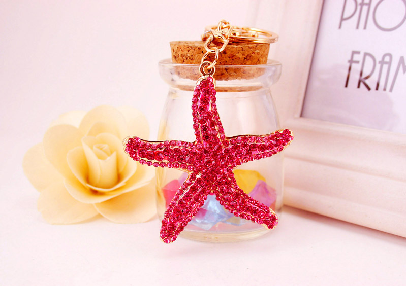 51g Weight Travel Occasion Alloy, Metal Material Starfish Pattern Unisex Gender Pink, Purple, Blue Color Korean  Creative Cute Diamond Sea Star Keychain 8