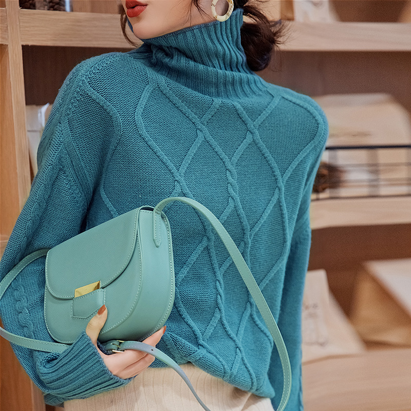 女士麻花羊绒衫高领秋冬打底衫羊毛衫套头针织衫加厚内搭毛衣女装|ms