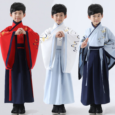漢服男童女童古裝中國風古代服裝國學服小書童六壹兒童演出服套裝