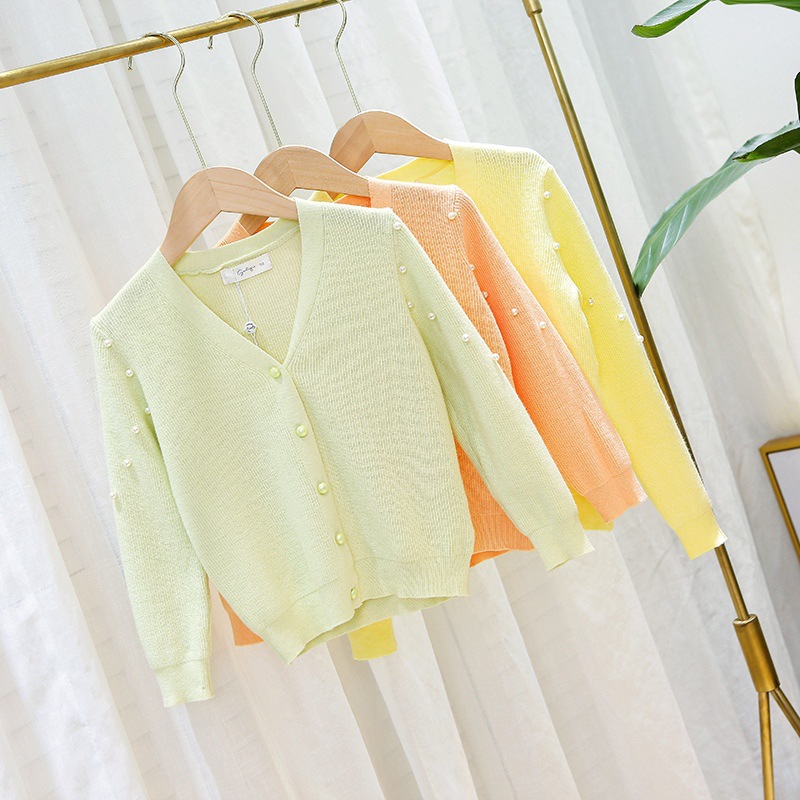 Girls sweater 2019 new pattern spring clothes children knitting Cardigan coat Korean Edition baby Versatile pinkycolor jacket