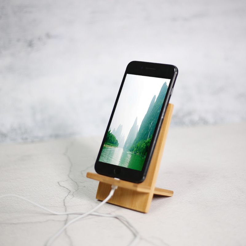 Cross-border source creative desktop wooden mobile phone charging bracket suitable for iPhone bamboo mobile phone holder