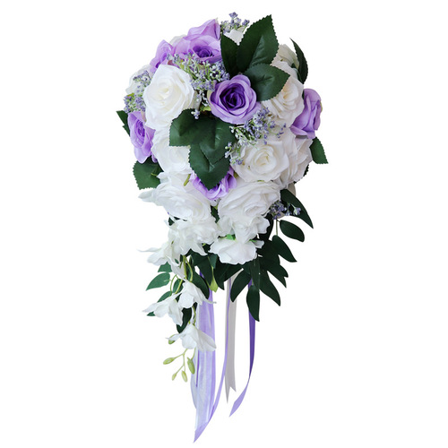 Cross-border wedding bride's water drop bouquet European style fresh white simulated rose bouquet multi-color can be customized