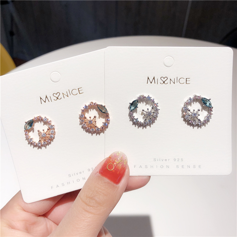 925 Silver Pin Micro Inlaid Zircon Crystal Ring Earrings Girl Fashion Mini Garland Earrings Flowers Earrings display picture 12