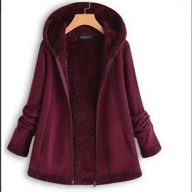 亚马逊2018秋冬爆款欧美款长袖连帽女士休闲长袖海马毛外套现货