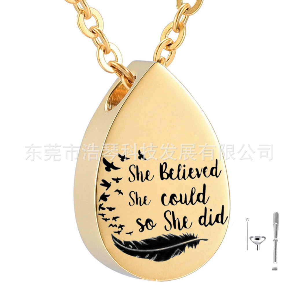 Мемориал родственников домашнее животное пепел ожерелье из нержавеющей стали золото в форме капли большой Yannanfei Ashes jar флакон духов