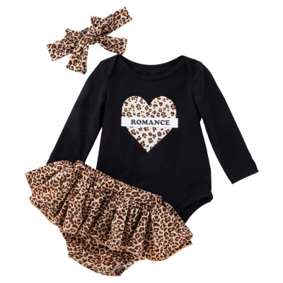 Children clothing leopard love long sleeve Khaki Pants women triangle climbing dress short skirt Festival set