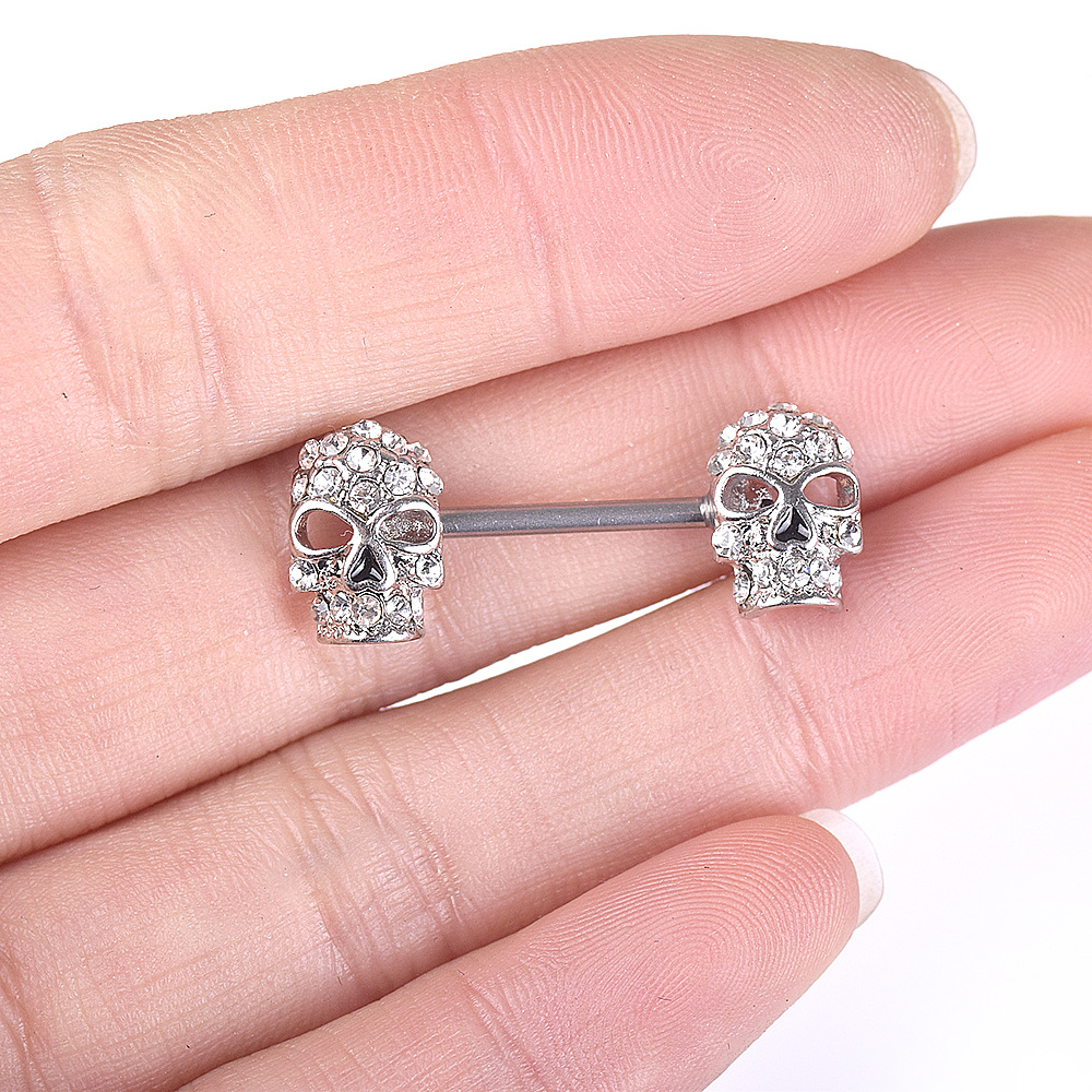 New Jewelry Diamond Skull Nipple Ring Jewelry display picture 6