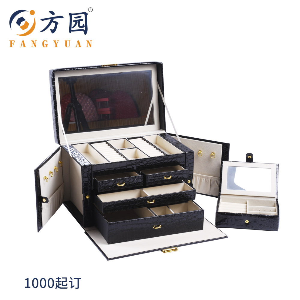 Square Garden Manufactor customized black Jewelry Box jewelry storage box household high-grade cortex Gift box Packaging box