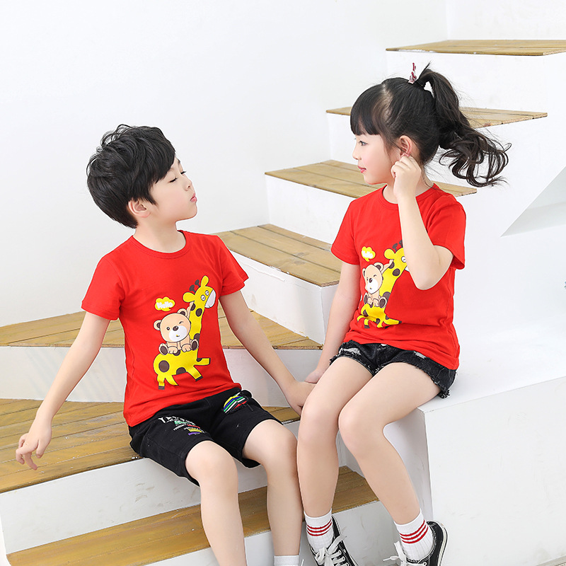 2019年新款童装男女童T桖夏中童短袖T恤中大童打底衫女孩男孩宝宝