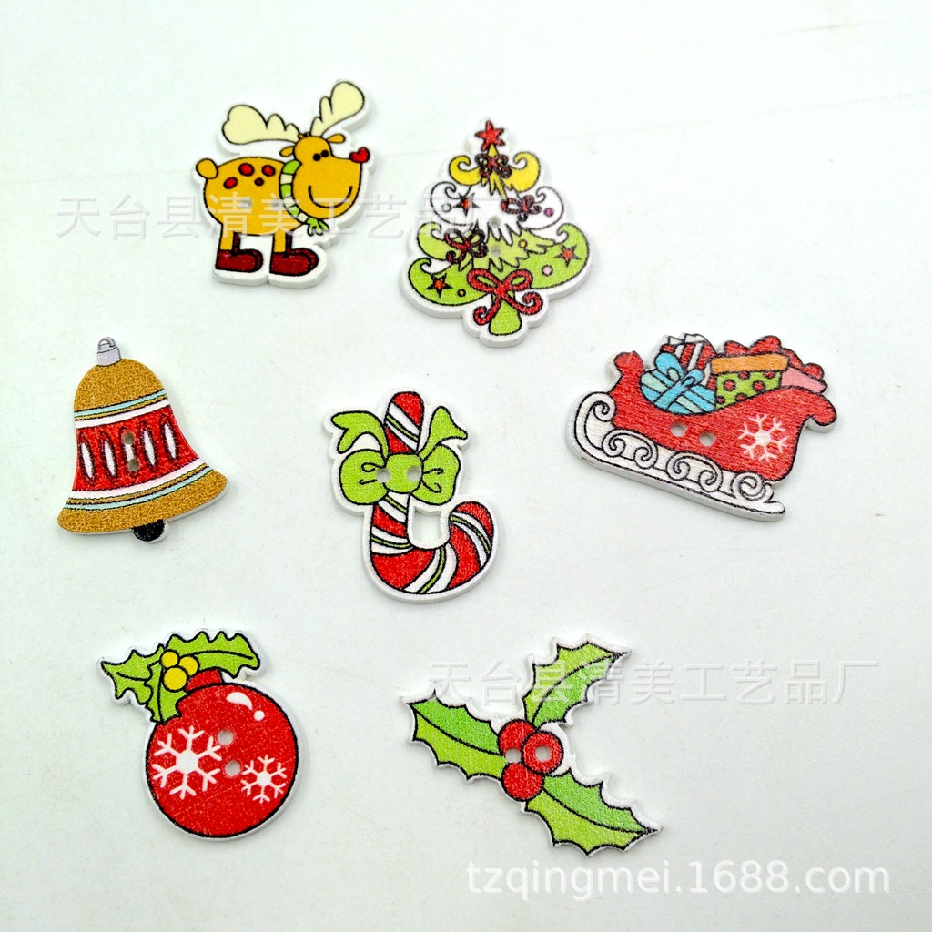 13 fondo blanco pintado Navidad botones de madera lindo decorativo de madera de dibujos animados de Navidad