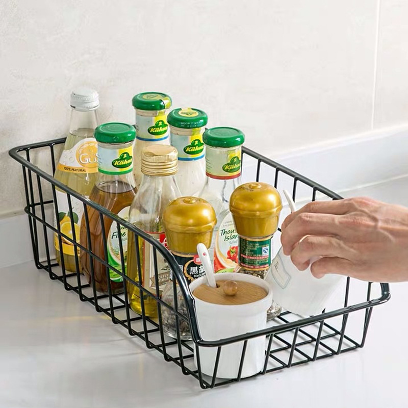 批发铁艺收纳筐橱柜冰箱收纳篮厨房镂空篮子桌面杂物零食储物篮