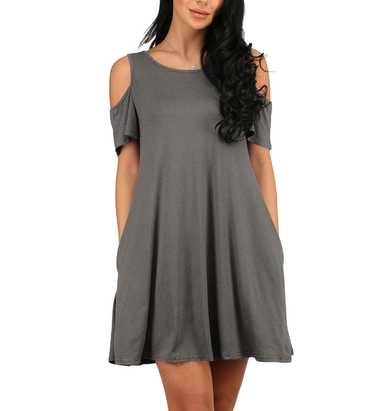 Holiday Loose Strapless Short-Sleeved Pocket Dresses NSYKD62966