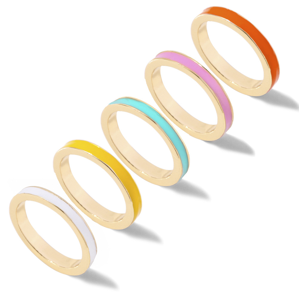 simple multi-color drip oil alloy ring