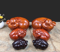 仙遊木雕富貴福豬擺件黑檀木12生肖發財豬把玩件木質工藝紅木禮品