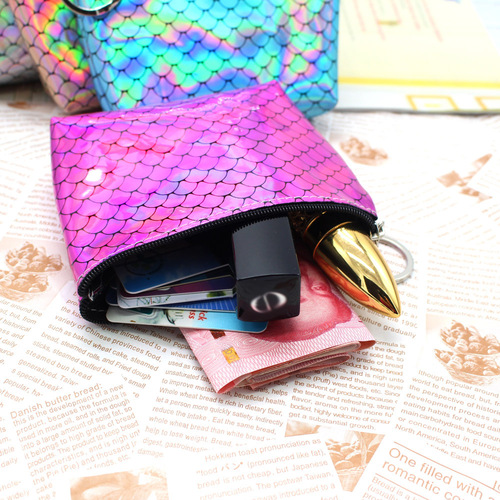 New fish scale zipper coin purse, laser shooter bag, creative student short bank card bag wholesale