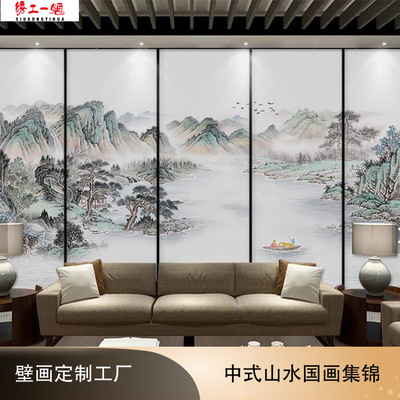 diy油画装饰画 山水梅兰竹菊办公室字画无缝墙布壁纸壁布墙纸壁画