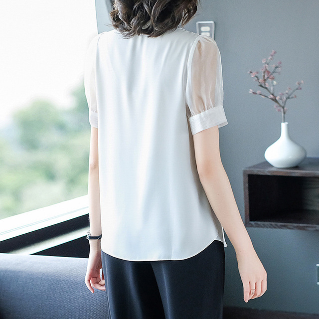 New oversize bow-knot blouse bubble sleeves short sleeves shirts