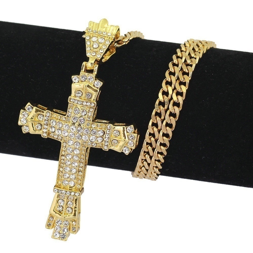 Hip-hop Retro Cross Alloy Metal Inlay Rhinestones Men's Pendant Necklace display picture 1