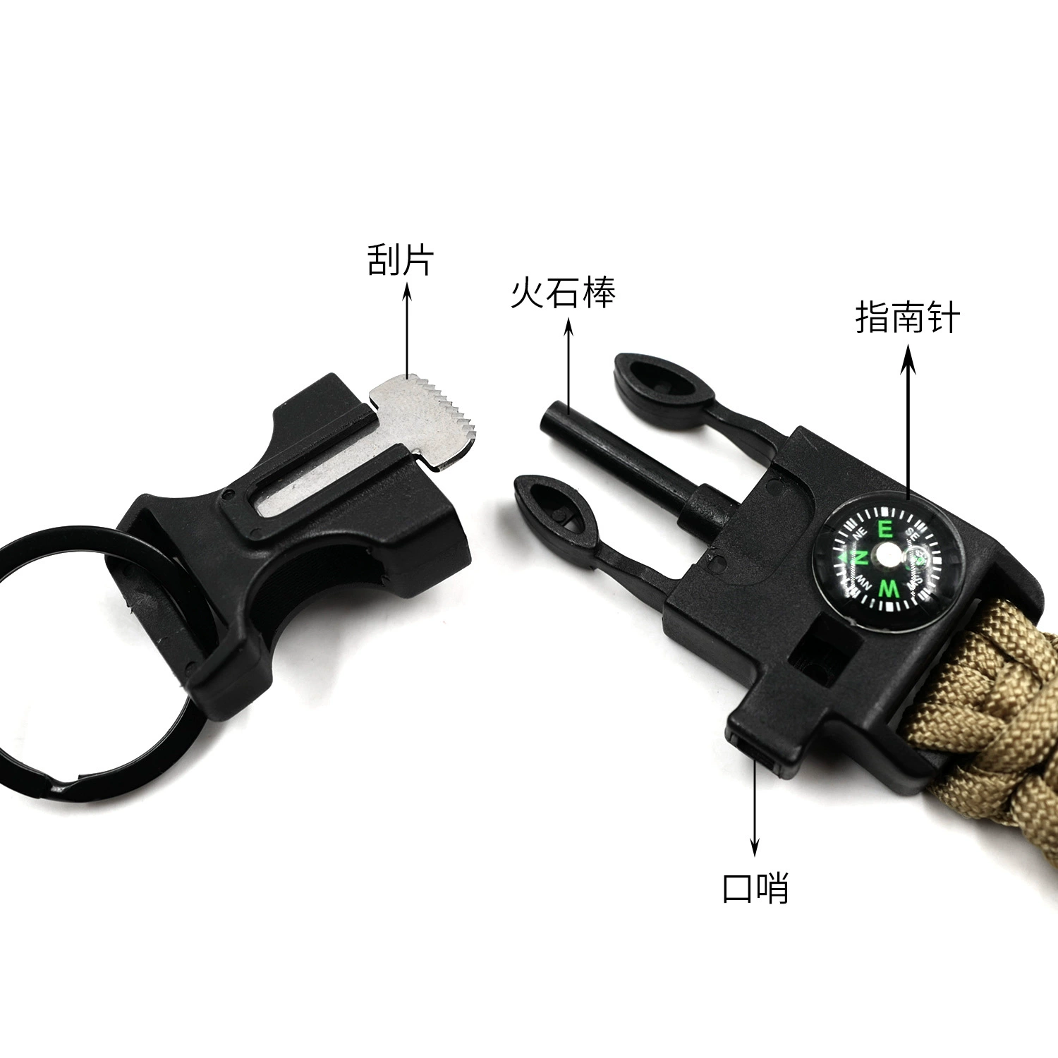 Universal woven keychain, travel lighter, whistle