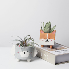 Animal Ceramic Planter Cute Corgi Cartoon Decor Original Personality Succulent Pastoral Style Indoor Simple Ornament