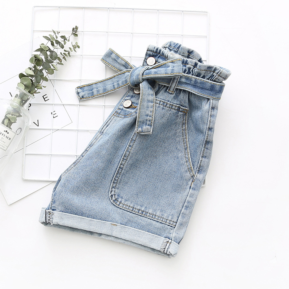 Women's Jeans Shorts Lace Up Elastic Button Jeans Shorts Hot Pants