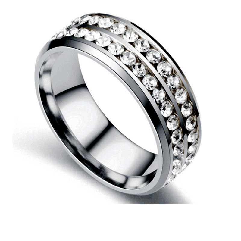 Transfrontalier Européen Et Américain En Acier Titane Double Rangée De Diamant De Mode Coréenne Bague En Diamant En Acier Inoxydable display picture 11