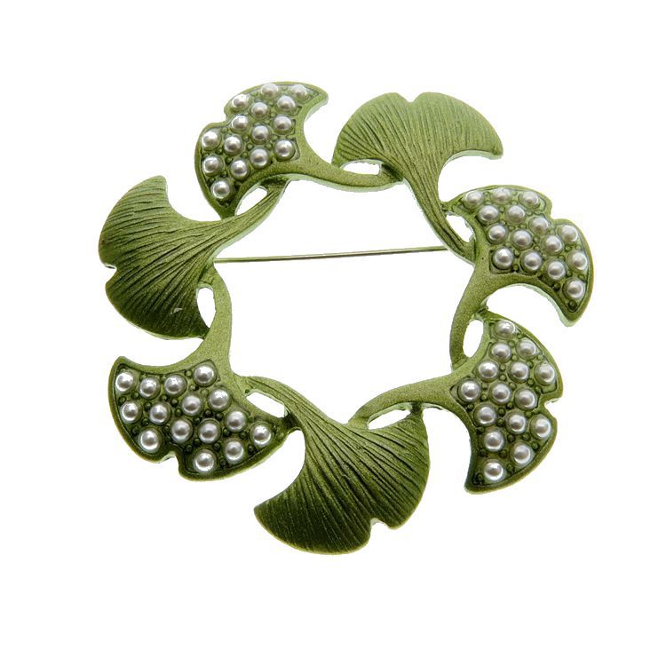 Vintage Ginkgo Blatt Brosche Mit Perle Für Damen Und Herren Pin_voghion.com