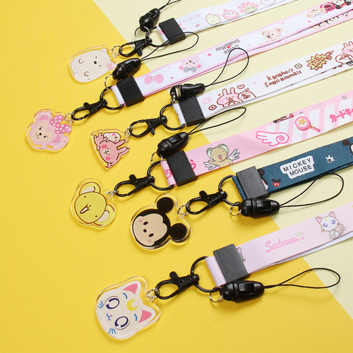 Cartoon mobile phone lanyard ins Hyuna style mobile phone case wide version lanyard cute with acrylic pendant unisex