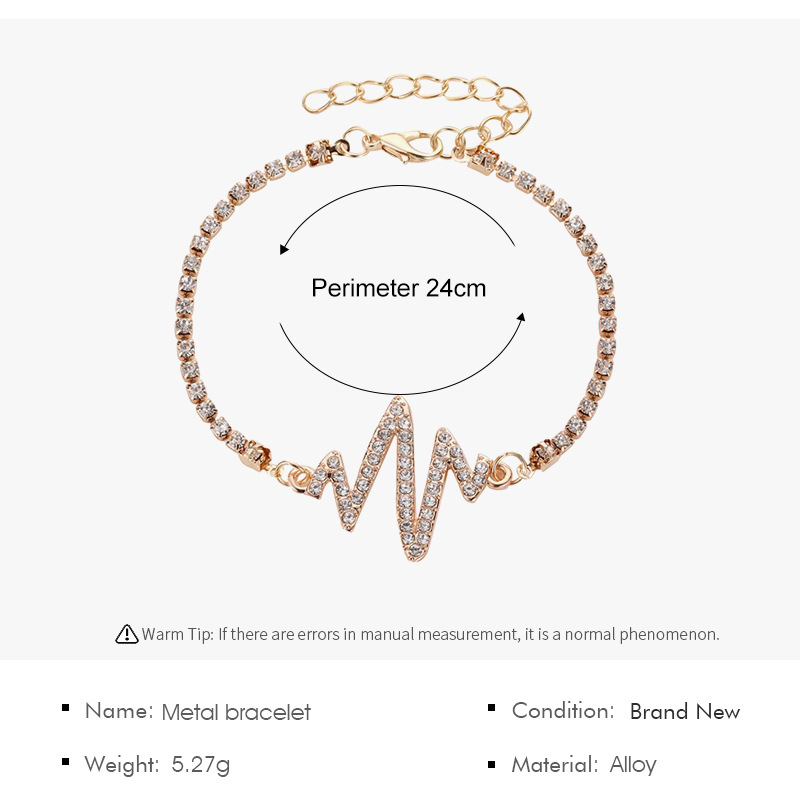 new flash diamond heartbeat simple lightning frequency alloy bracelet for womenpicture1