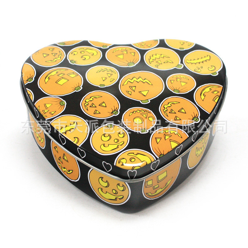 心形万圣节糖果铁包装盒 万圣节糖果马口铁盒 南瓜节铁皮盒子定制