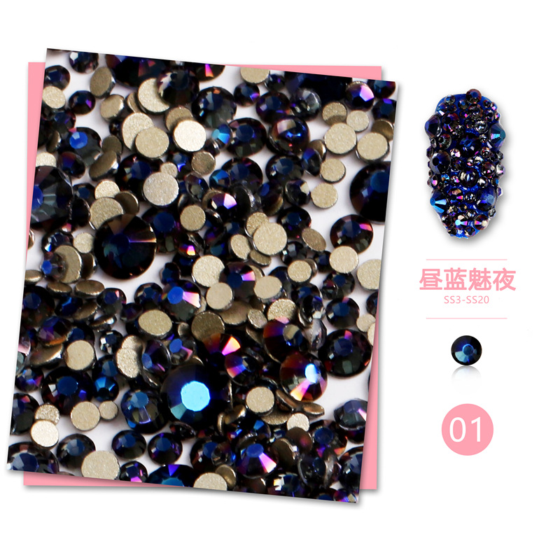 Transfronteriza especial manicura alta plata plana diamante fototerapia color mágico AB rhinestone decoración diamante brillante tamaño mezclado 1440 piezas