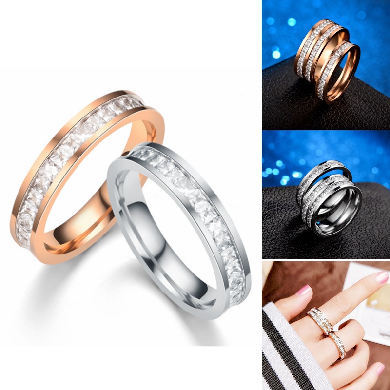 1 Piece Fashion Square Titanium Steel Plating Inlay Zircon Rings display picture 2