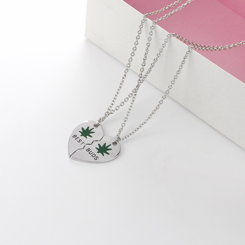 Fashion oil drop maple leaf clavicle chain two petal stitching love-shaped necklace for women