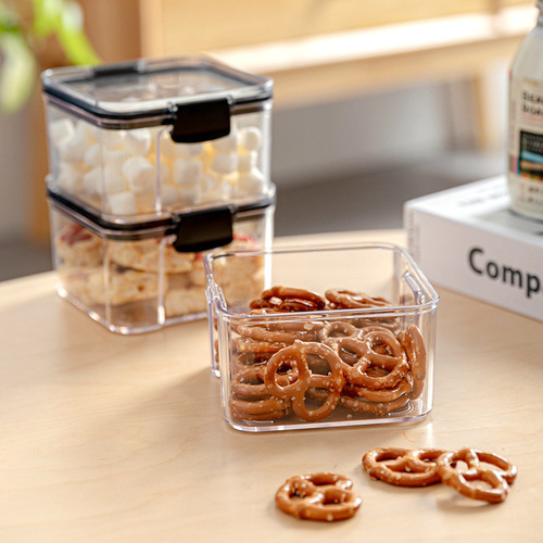 Square transparent sealed food storage container, kitchen five-grain storage jar, stackable snack dried fruit storage jar