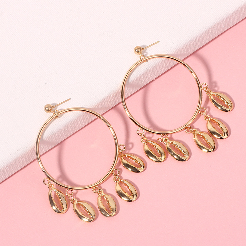 31g Weight Earrings Classification Wedding, Travel Occasion Women'S Gender Inlaid Shell Design Fashion Style Fashion New Small Starfish Pendant Geometric Circle Conch Shell Alloy Earrings 19