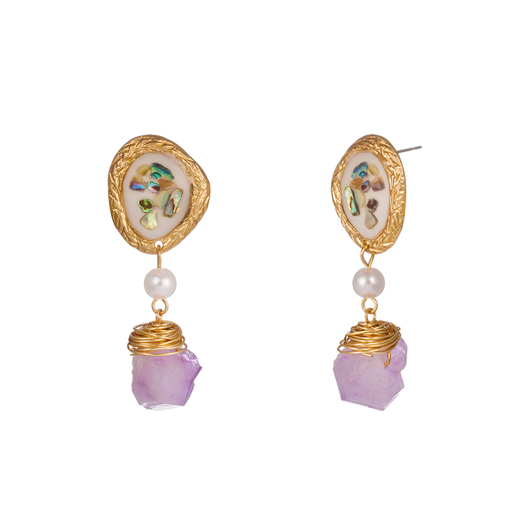 Fashionable Shell Purple Natural Stone Earrings display picture 2