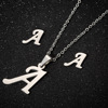 Pendant stainless steel with letters, necklace, chain, set, earrings, accessory, European style, wholesale
