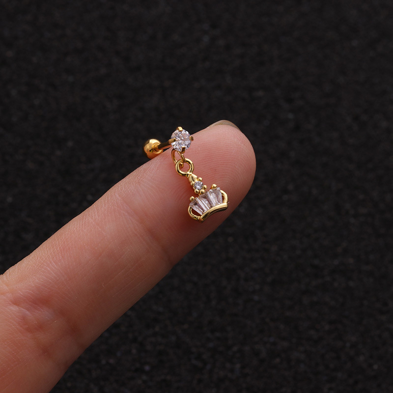 Cross-Border New Stainless Steel Screw Earrings European and American Zircon-Inlaid Pendant Ear Bone