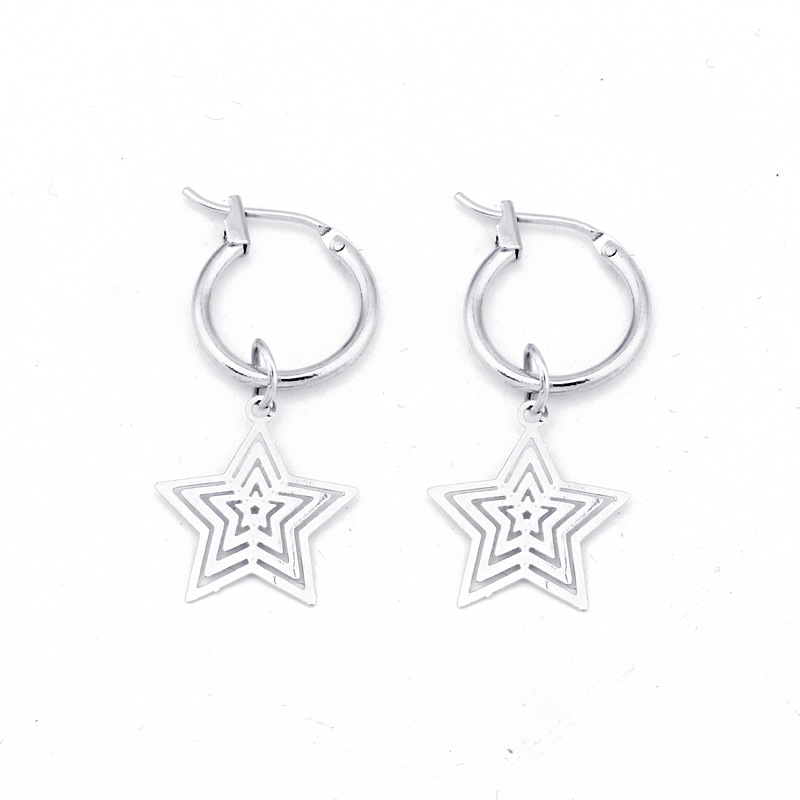 Simple Alloy Hoop Earrings Cute Hollow Five-pointed Star Pendant Ear Ring Wholesale Nihaojewelry display picture 2