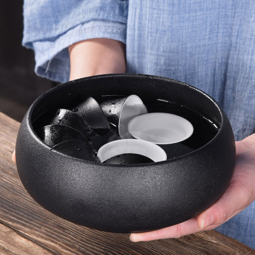 Large black pottery tea wash household tea jar pen wash coarse ceramic tea set accessories cup bowl tea ceremony accessories water bowl wash