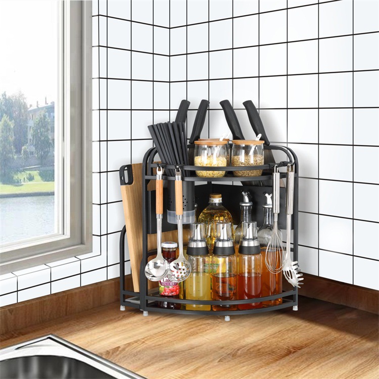工廠直銷黑色不鏽鋼廚房置物架三角轉角架牆角夾縫收納調味調料架