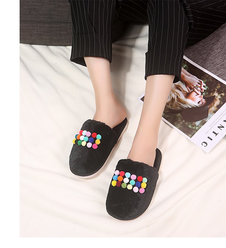 Simple Hair Ball Cotton Thick Warm Slippers NSKJX104849