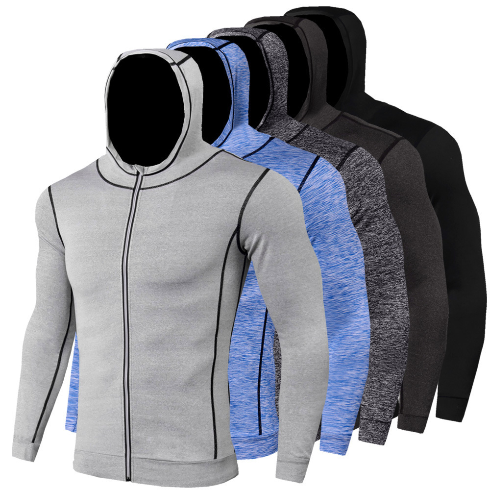 Herrkläder Fitness Löpträning Långärmad dragkedja casual hoodie Snabbtorkande sport casual kappa Herr sport kappa_voghion.com