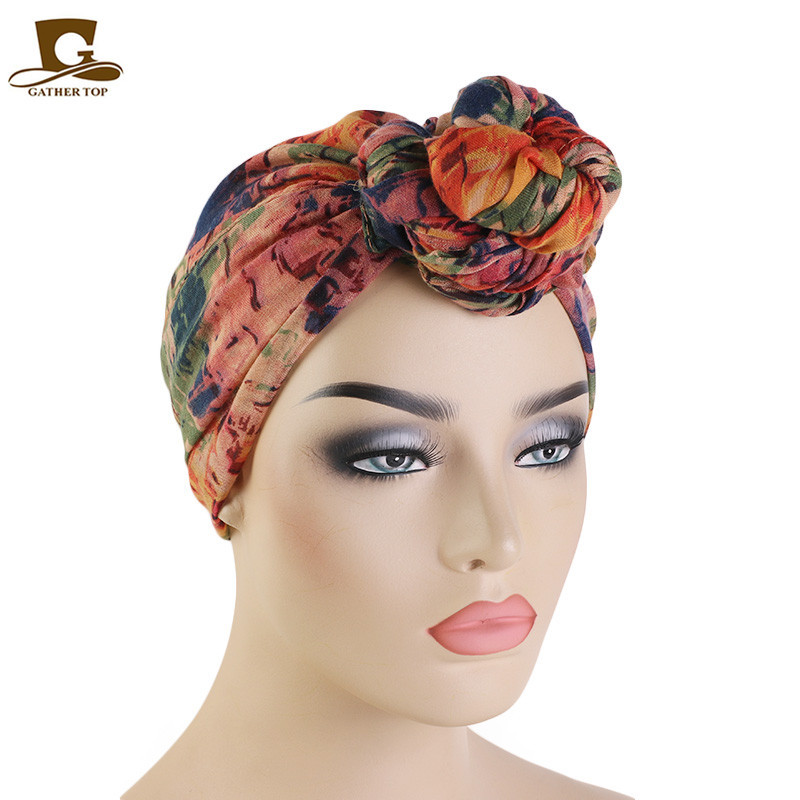 Bali Yarn Tie Dye Balls Turban Hat Knotted Hat Wrap Head Scarf Hat