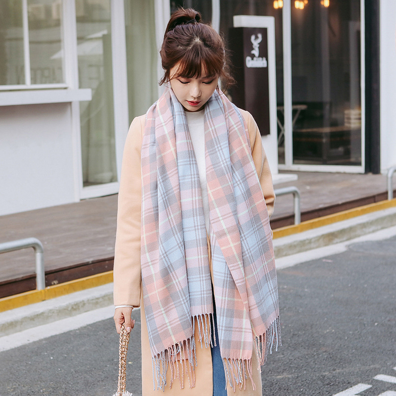 Korean Edition lattice Cashmere scarves Autumn and winter student Versatile have more cash than can be accounted for Shawl Dual use Collar the republic of korea winter